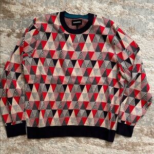 Bonobos Men's Triangular Pattern Sweater - Red, Black, and Cream - Size Large
